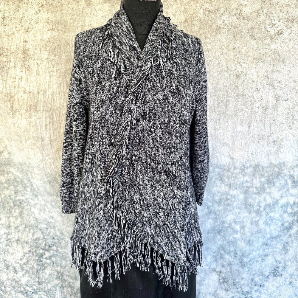 Chico's Additions Black and White Fringed Sweater - Size 1